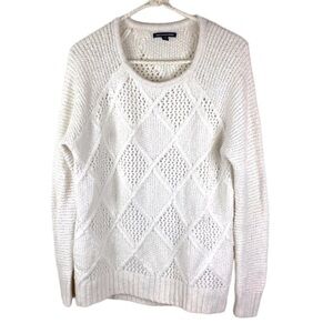 𝅺AMERICAN EAGLE NEUTRAL OFF WHITE COTTON BLEND GEOMETRIC SWEATER